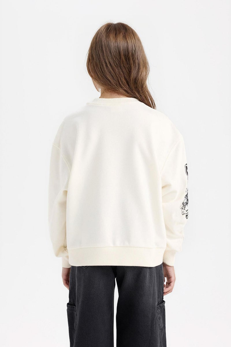 DeFacto Beige Girl Girl Oversize Mold Crew Neck Sweatshirt Casual - Image 5